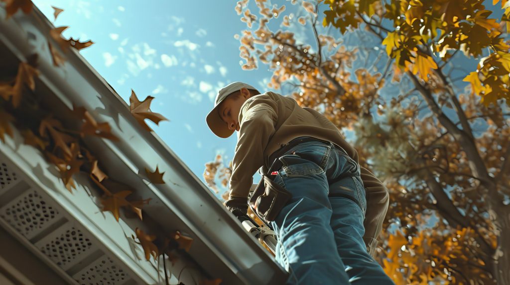 Man Cleaning Gutter